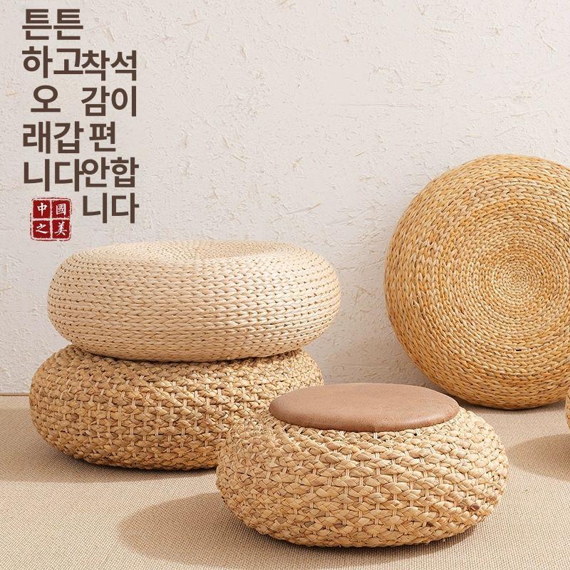 원형 라탄방석 인테리어 왕골 바닥 전통방석 거실 밀짚 다다미방석 좌식방석 두께 - 상세 이미지 3
