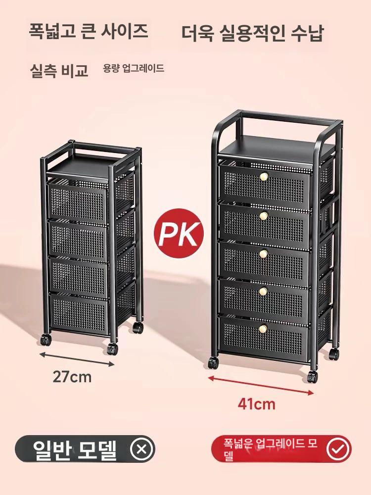서랍형 주방트롤리 이동식트롤리 바퀴달린 다용도 미니트롤리 수납함 주방웨건 가로형 - 상세 이미지 2