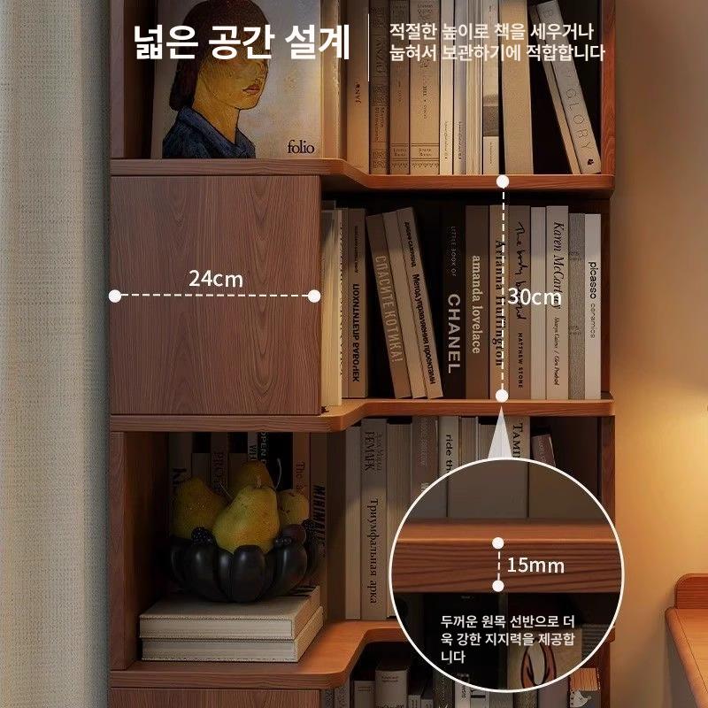 ㄱ자 책장 모서리 수납장 삼각형 책꽂이 거실 서재용 고급 우드 선반 전시장 - 상세 이미지 3