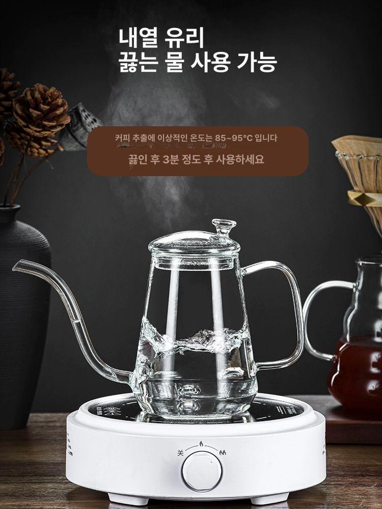 드립포트 내열유리 커피 홈카페 엠버 핸드 드립 커피서버 일자형 공유용 주둥이 입 직화가능 - 상세 이미지 2