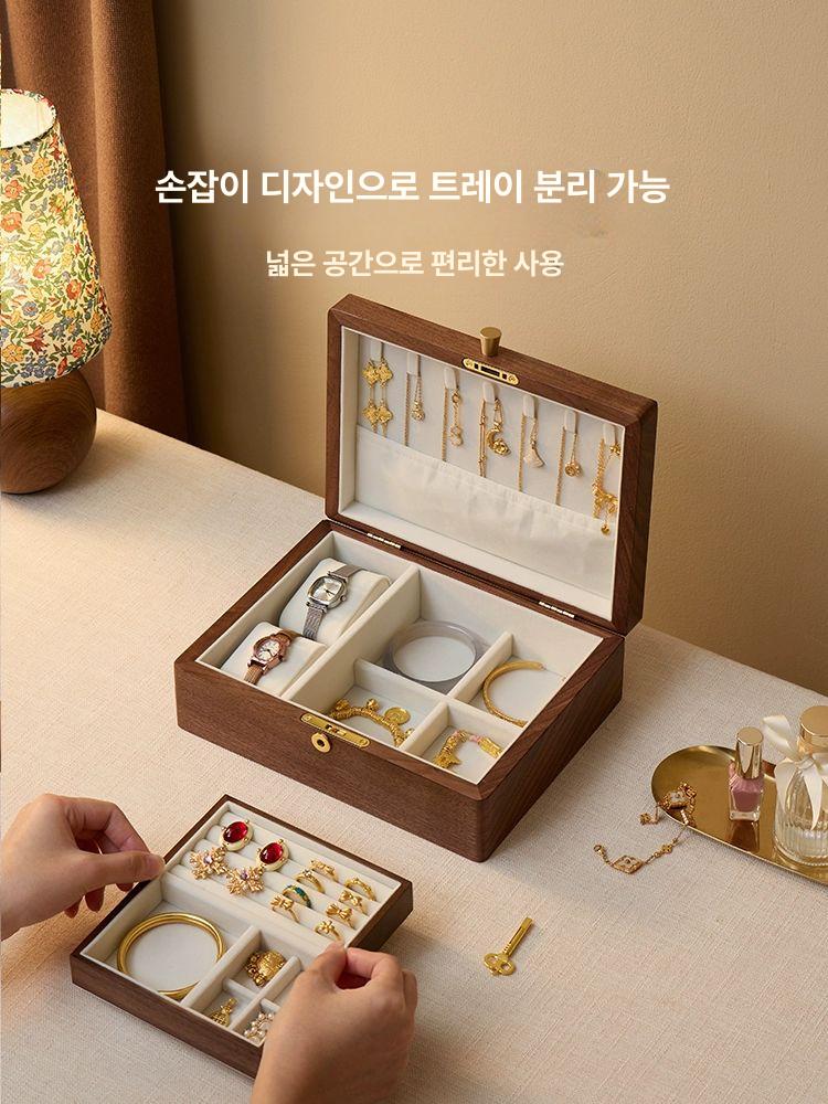 빈티지 원목보석함 서랍형 반지 호두 저장 예물함 귀걸이 정리함 다층 수납함 엔틱 - 상세 이미지 4