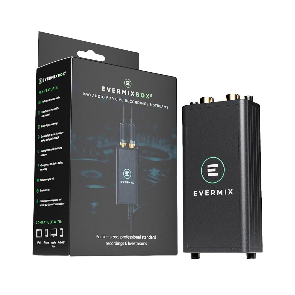 EvermixBox5 DJ 오디오 인터페이스 u2013 레코드 및 라이브스트림 세트, iOS Android 호환 - 상품 이미지