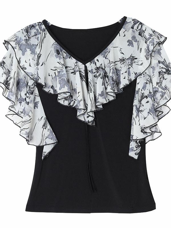 여성 반팔 댄스의상 왈츠 라틴 모던댄스 무대의상 깔끔한 넥라인 편한 소매 상의 - 상세 이미지 5