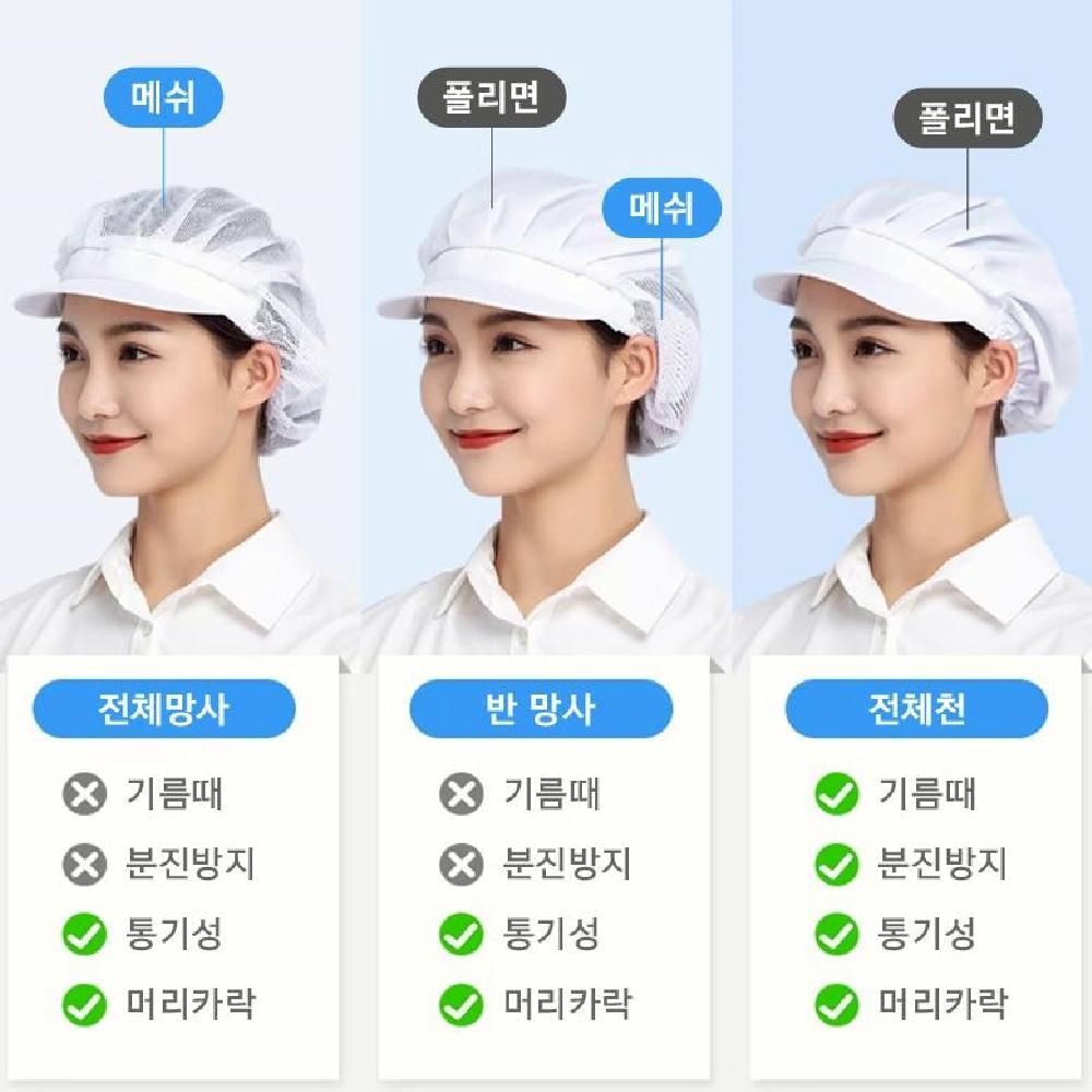 위생모자 위생모 메쉬 식당 주방 공장 천모자 연구실 급식 로고제작 단체주문 반망사 - 상세 이미지 3