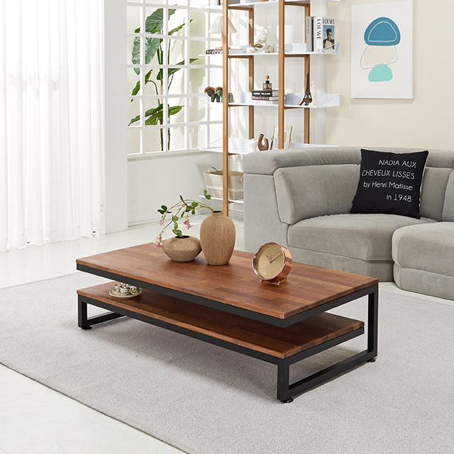 가구의서 스틸프레임 원목 쇼파테이블 1200x600x320mm, 멀바우블랙 - 상품 이미지