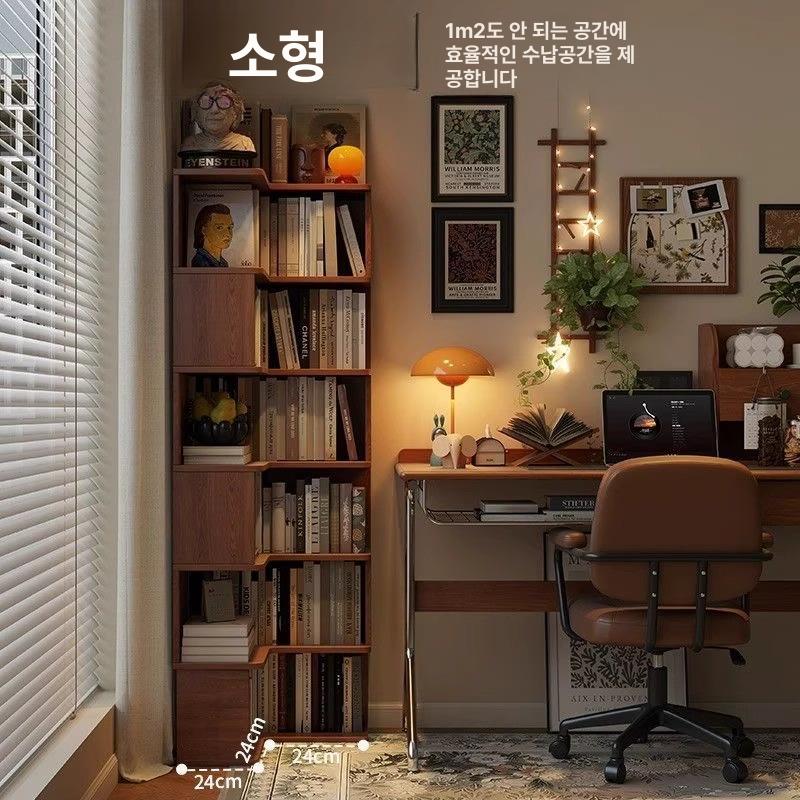 ㄱ자 책장 모서리 수납장 삼각형 책꽂이 거실 서재용 고급 우드 선반 전시장 - 상세 이미지 2