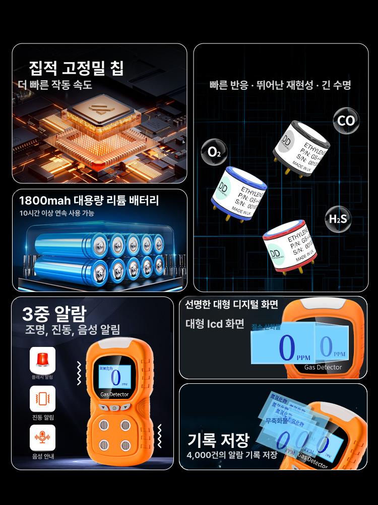 산소 복합측정기 표준 농도 복합가스측정기 펌프 감지기 가연성 음성 샘플링 황화수소 - 상세 이미지 4