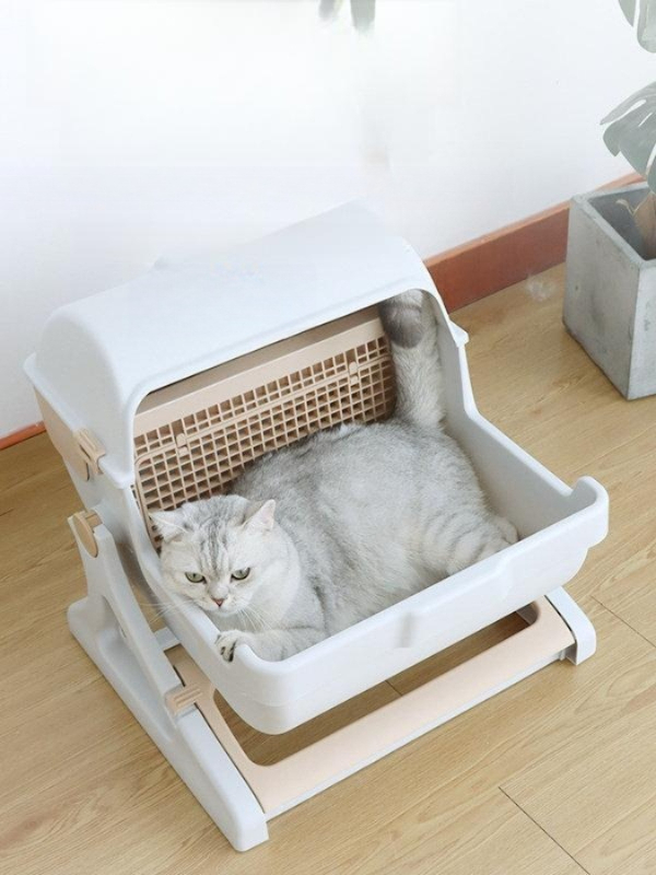 고양이 화장실 회전형 대형 반려묘 모래통 모던 캣토일렛 필터형 밀폐형 반자동 변기 배변실 - 상세 이미지 4