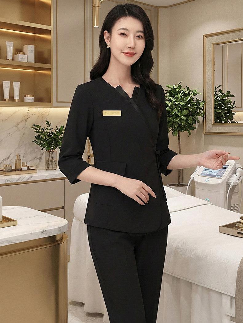 피부관리사 유니폼 7부 반팔 미용실 병원 데스크 근무복 샵 직원복 - 상품 이미지