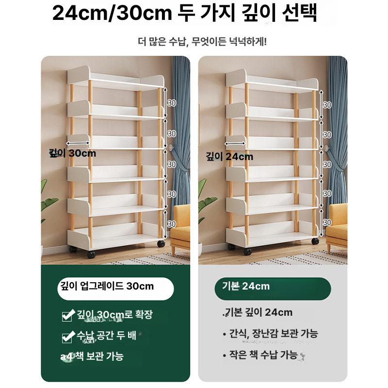 정리함 원목북카트 북트롤리 이동형 이동식책장 웨건 서점 서재 틈새 - 상세 이미지 2