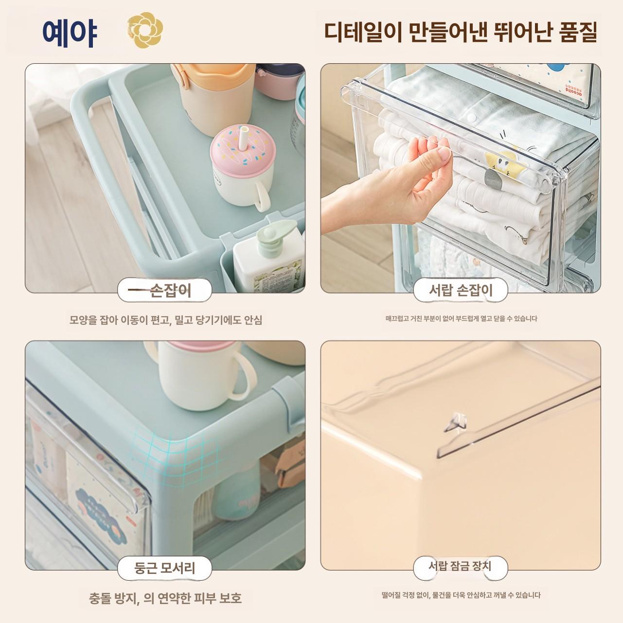 용품 바퀴달린수납장 블루 바퀴선반 카트 서랍형 캐스터 바퀴수납장 수납함 - 상세 이미지 4