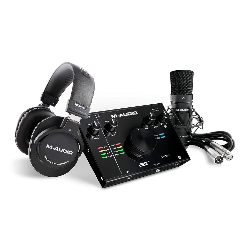 녹화, 팟캐스트, HD 사운드 스트리밍을 위한 M-AUDIO AIR192x4 VSPro USB-C 오디오 인터페이스, XLR 콘덴서 마이크 및 스튜디오 헤드폰 - 상품 이미지