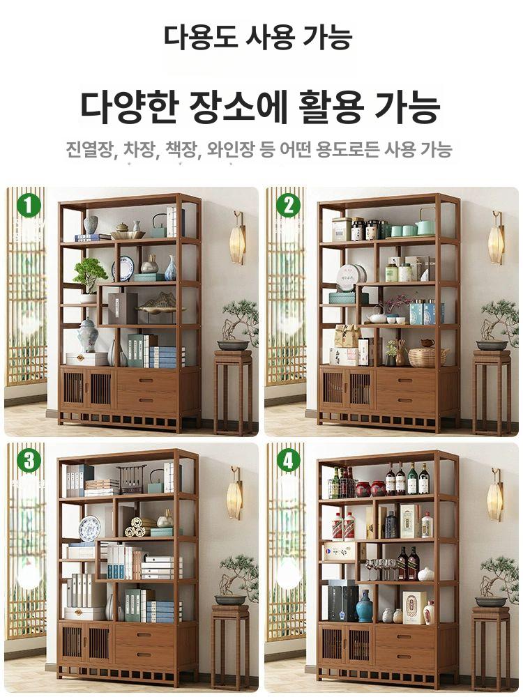 목재 수석 진열장 클래식 서재 선반 6단 도자기 장식장 거실 수납 골동품 진열대 - 상세 이미지 5