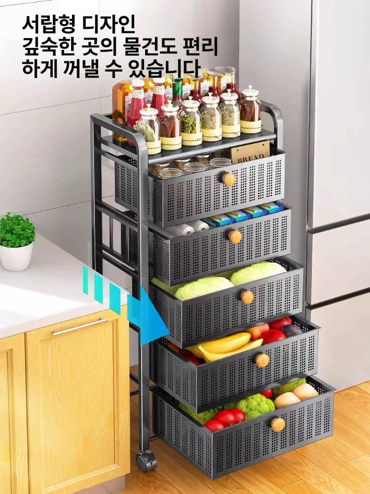 서랍형 주방트롤리 이동식트롤리 바퀴달린 다용도 미니트롤리 수납함 주방웨건 가로형 - 상세 이미지 4