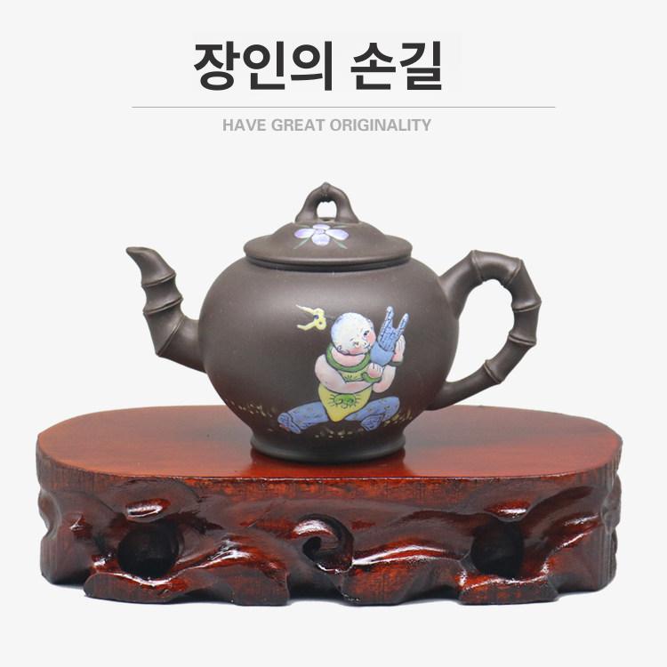 원목 수석받침대 전시 다육 돌 수반 장식품 흑단 인테리어 구멍 분지 타원형 수경 - 상세 이미지 5
