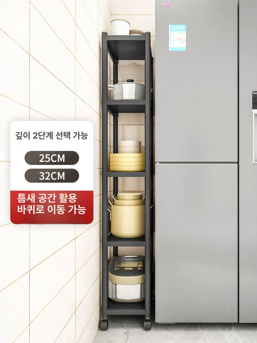주방 틈새수납선반 이동식 바퀴형 욕실 트롤리 세탁실 슬림 주방수납 착용형 정리카트 - 상세 이미지 2