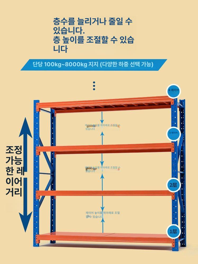 공장용 고중량랙 적재대 창고용 조립 산업용철제선반 구조 앵글랙 독립형 보관대 - 상세 이미지 4