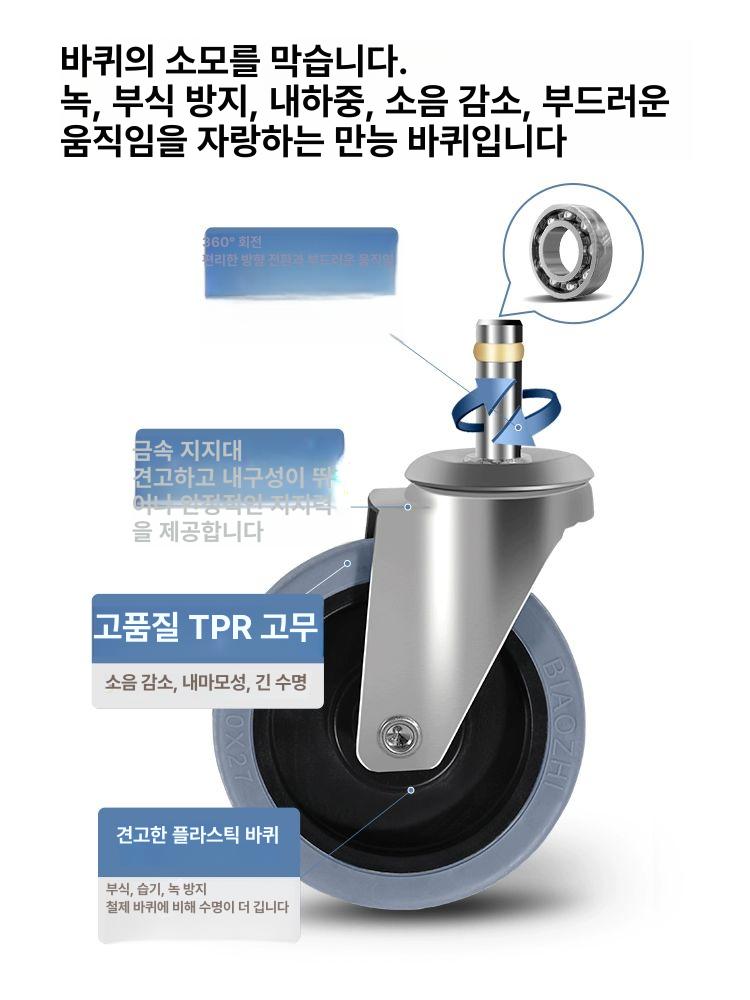 퇴식카트 이동식 플라스틱 음식물 트레이 식당 트롤리 다용도 주방 바구니 운반 - 상세 이미지 4