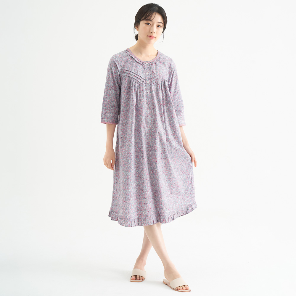 핑크블러썸 여성 순면 7부 원피스 잠옷 봄 가을 홈웨어 파자마 - 상세 이미지 4