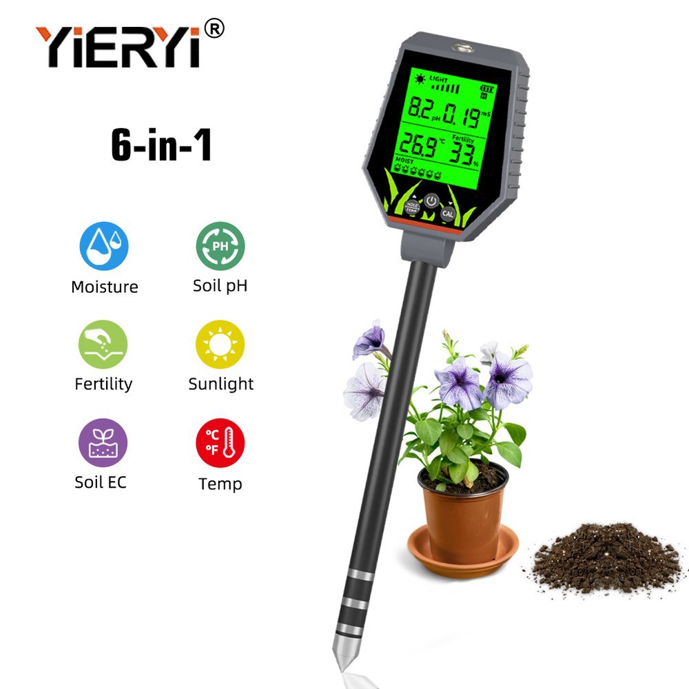 IN 다기능 토양 1 비옥도 PH 6 EC 수분 Meter 농장 햇빛 식물을위한 미터 감지기 정원 모니터 Soil 테스트 1 그레이타입 6in1토양측정기 EC/PH/토 - 상품 이미지