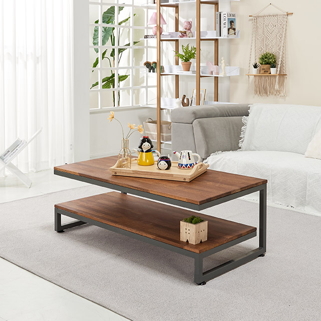 가구의서 스틸프레임 원목 쇼파테이블 1200x600x420mm, 멀바우그레이 - 상품 이미지