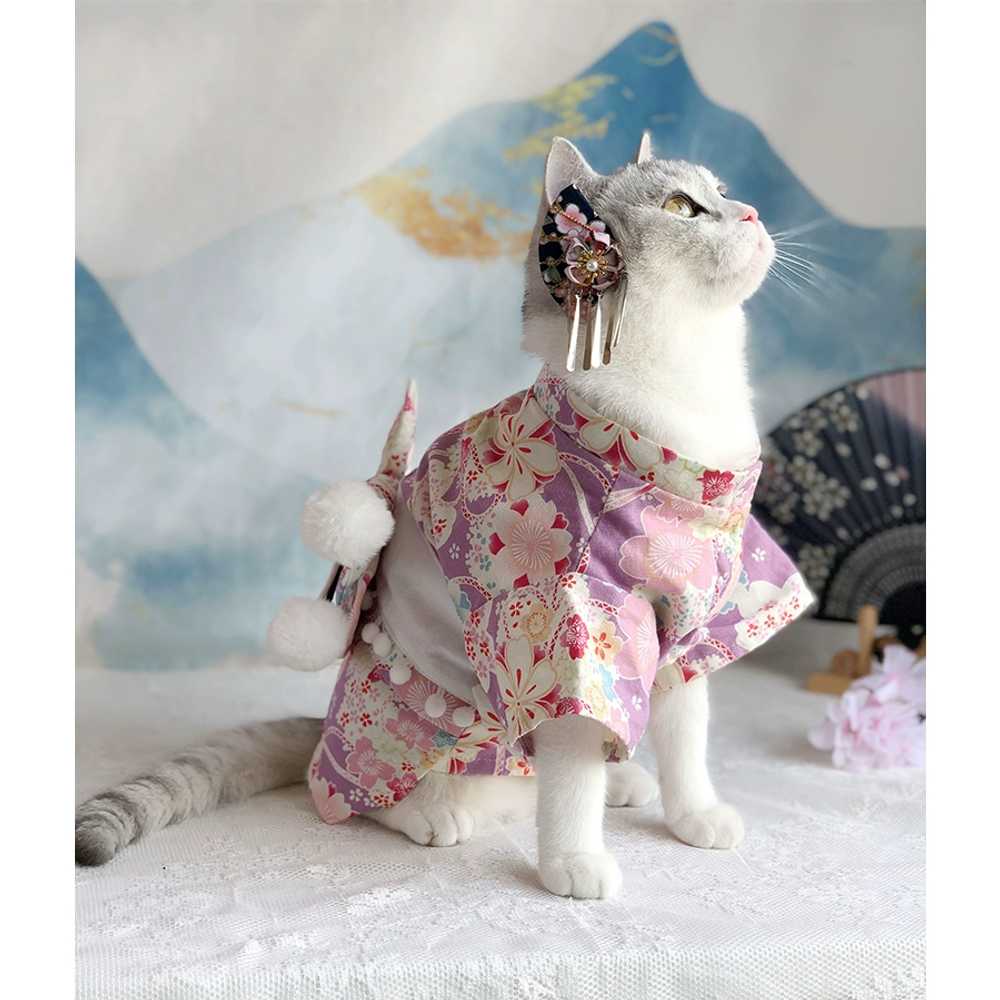 고양이 유카타 일본식 반려묘 닌자 귀여운 강아지기모노 여름 강아지옷 애견 드레스 - 상세 이미지 2