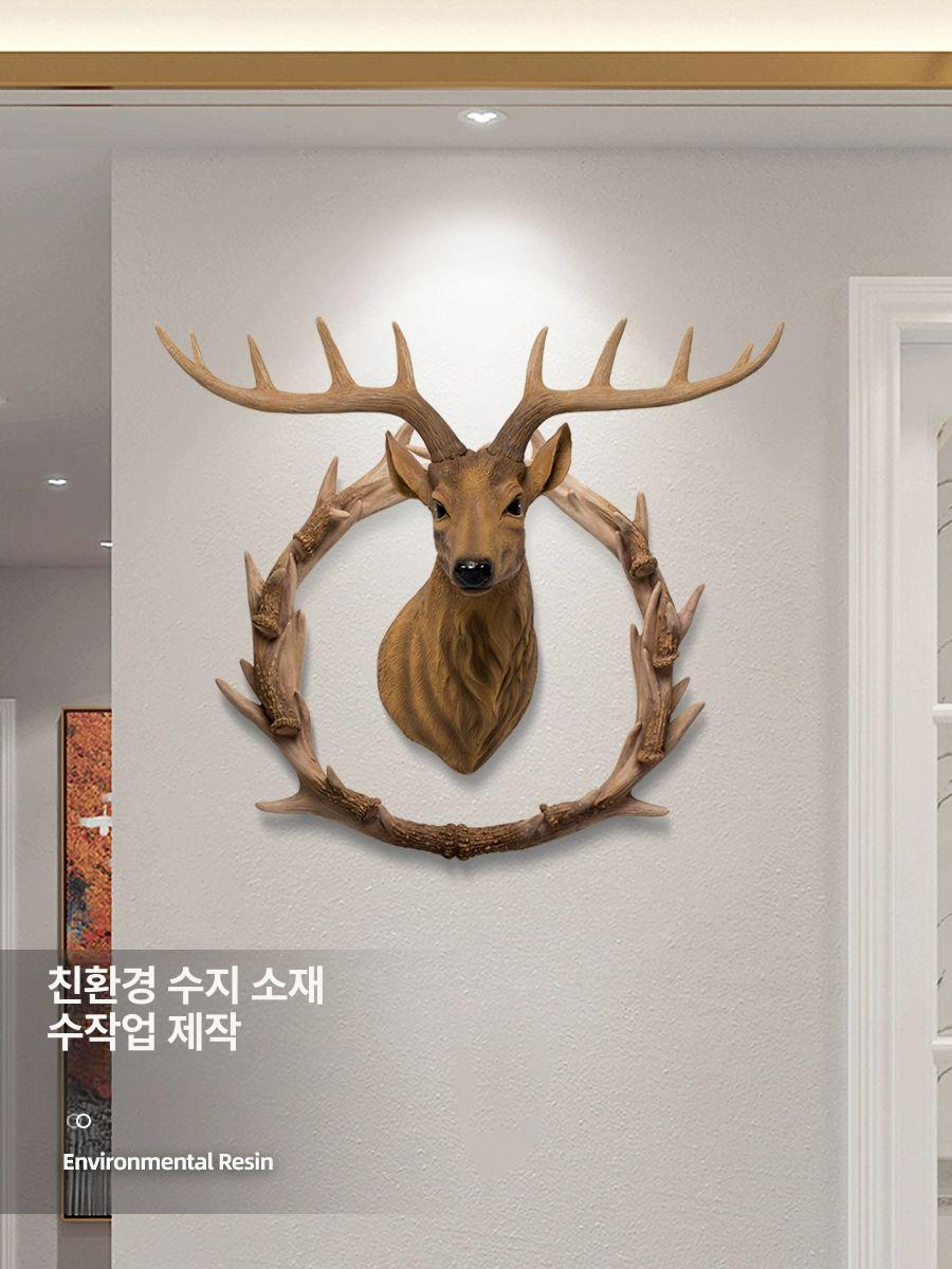 사슴머리 벽걸이 복고풍 장식 트로피 현관 사슴 순록 뿔 벽걸이형 소품 대형 사슴뿔 빈티지 - 상세 이미지 3