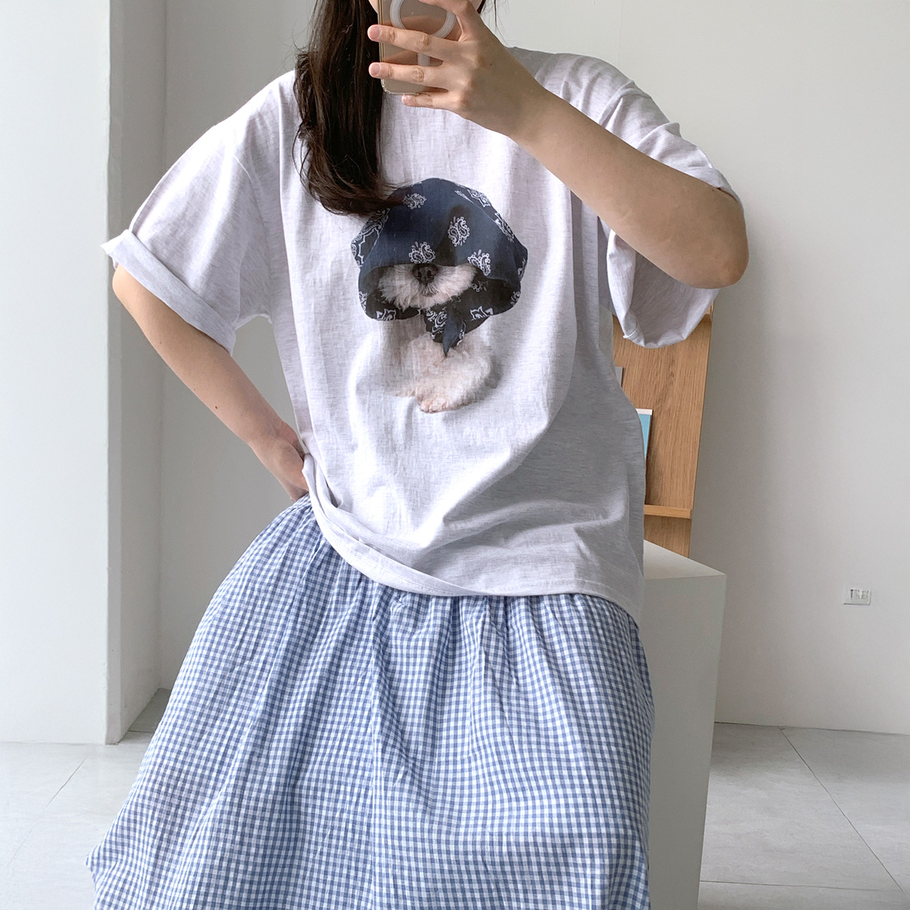 반다나 강아지 반팔티셔츠 귀여운티셔츠 프린팅티셔츠 - 상품 이미지