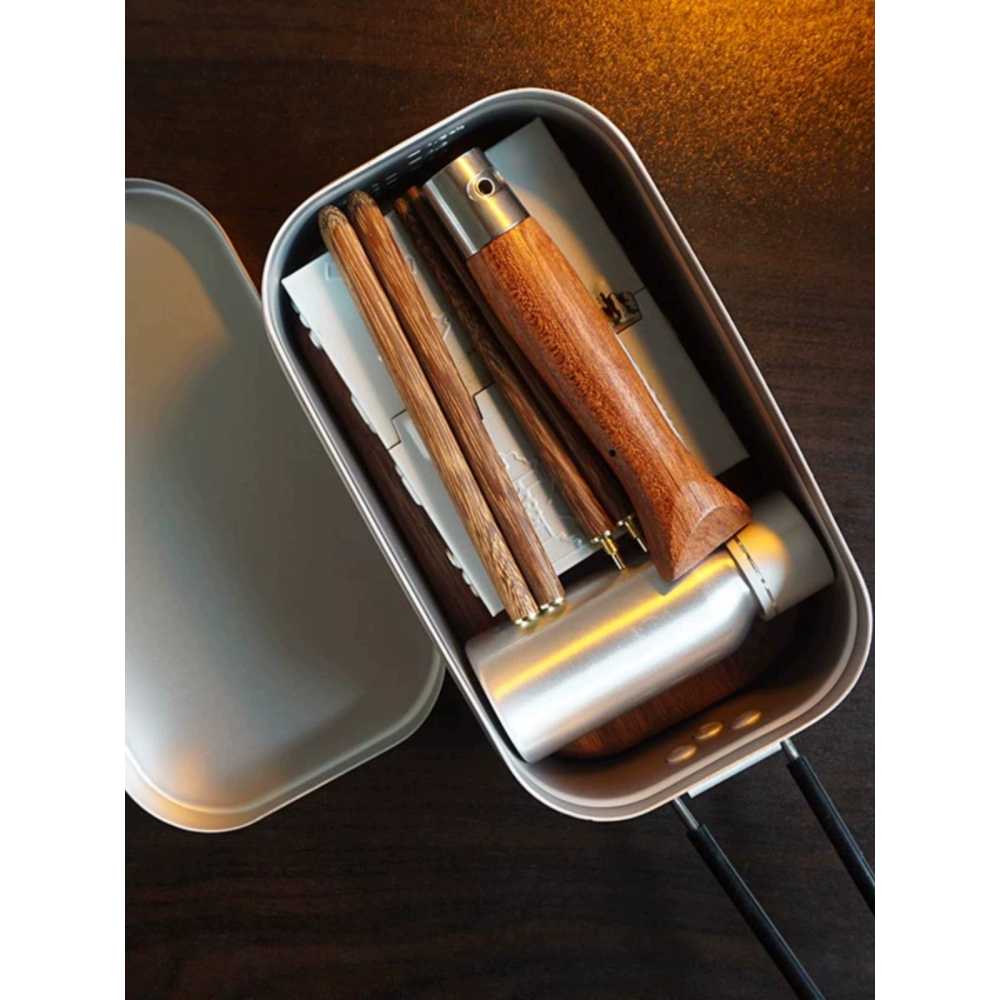 캠핑 코펠 식기 쿠커 알루미늄 도시락 스텐 뚜껑 패키지 사각반합 손잡이 군용반합 - 상세 이미지 5