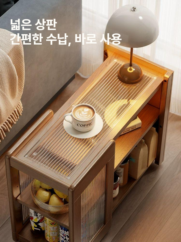 협탁 사이드테이블 원목 이동식 보조 탁자 틈새 침대옆 트롤리 소파테이블 수납 - 상세 이미지 3