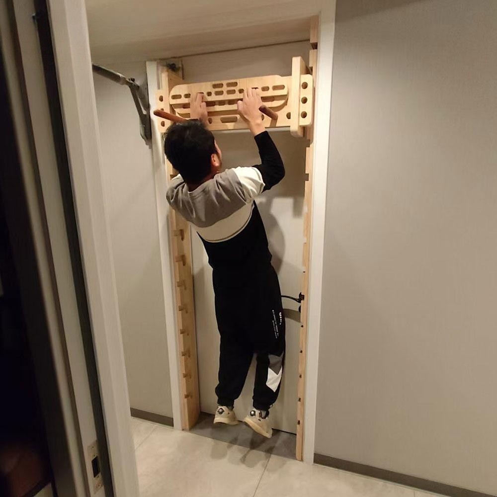 문틀원목철봉 턱걸이 다기능 홈트 레드오크 집안 풀업바 풀업 가정용 오션보드 원목 슈로스바 - 상세 이미지 3