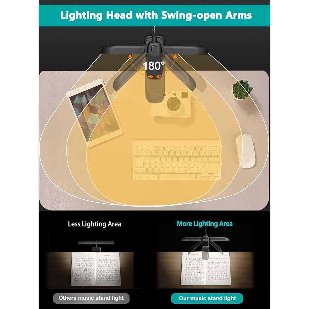 베키아 64 LED 충전식 음악 스탠드 조명 - 피아노 램프의 접이식 클립, 그랜드 피아노와 독서를 위한 5가지 밝기 3 색온도의 휴대용 프로페셔널 5.0 - 상세 이미지 2
