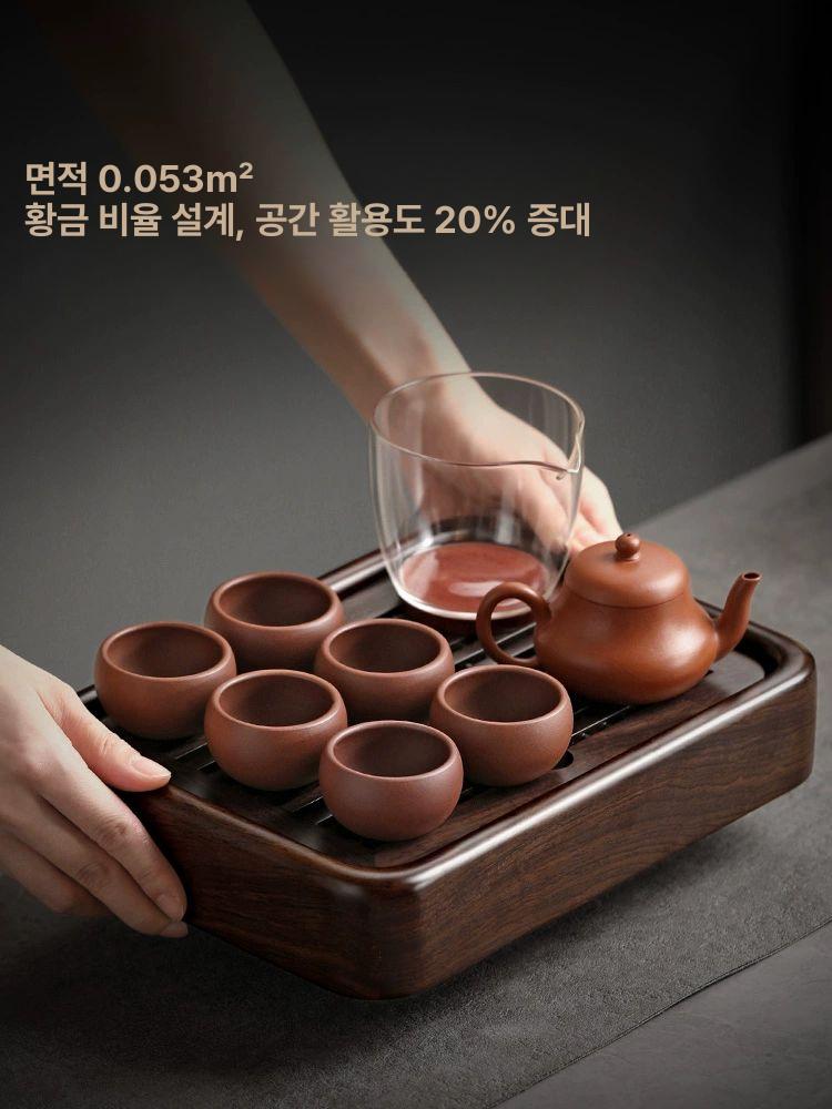 차트레이 다도 차판 받침 사각 퇴수기 다기 원형 차 대나무차판 차도구 전통 원목 - 상세 이미지 3