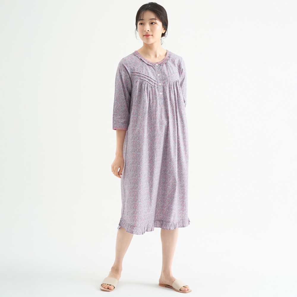 핑크블러썸 여성 순면 7부 원피스 잠옷 봄 가을 홈웨어 파자마 - 상세 이미지 5