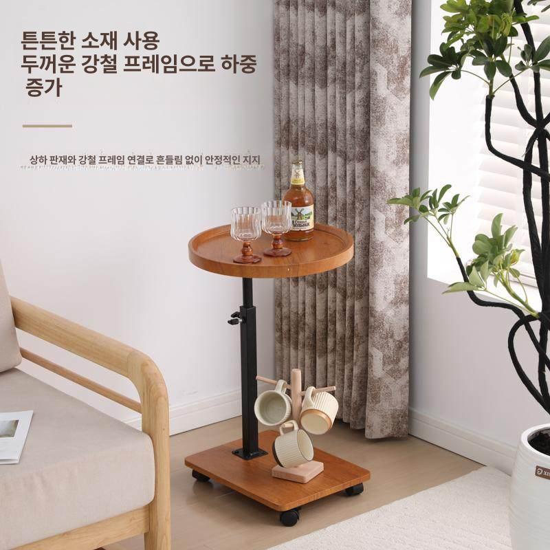 높이조절 미용실티테이블 원목색 사각 원형 호두색 선반 간이 거실 사이드테이블 - 상세 이미지 3