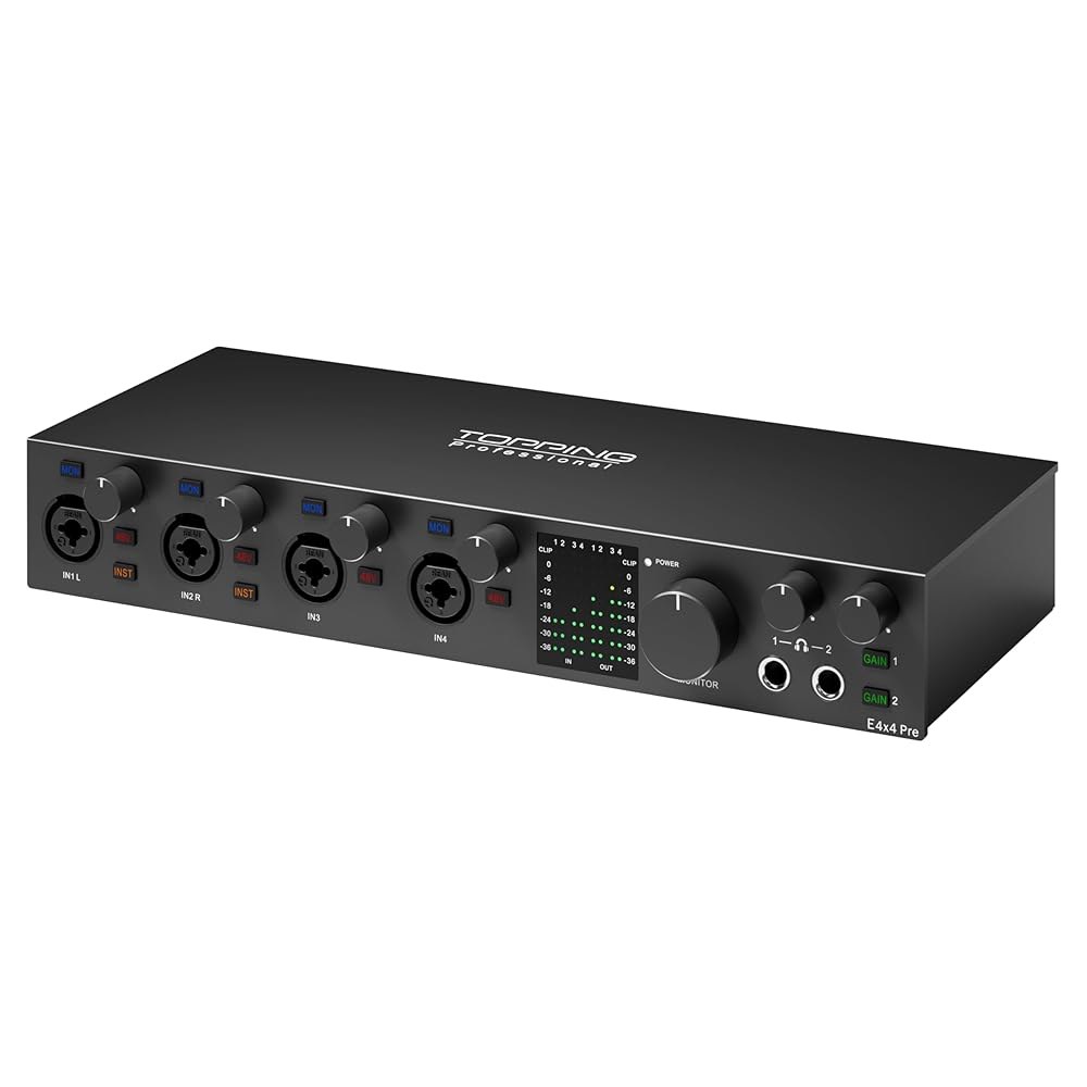 TOPING E4X4 Pre USB 오디오 인터페이스 - 듀얼 USB-C 포트, 24비트 /192kHz, 4IN / 4OUT, 헤드폰 출력, 저소음, 실시간 모니터링, 믹서, PC - 상세 이미지 2