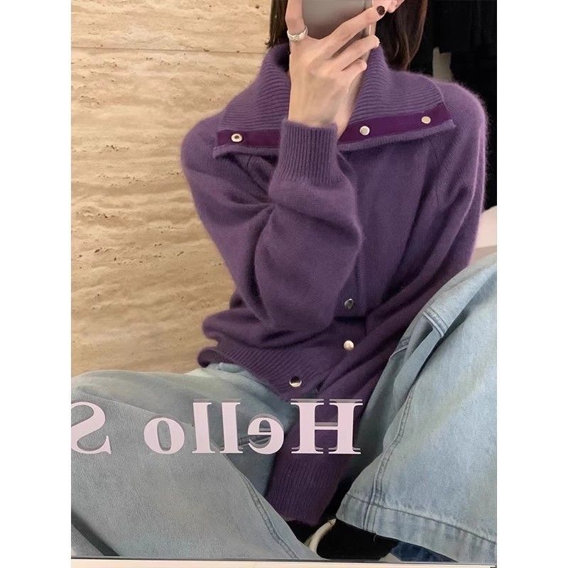 뽀글이 시스루 라쿤 터틀넥 볼레로가디건 긴팔 자주색 숏가디건 크롭 여성 여름 니트 얇은 라이트 커피 니트 탑 S (40-45kg) - 상세 이미지 5