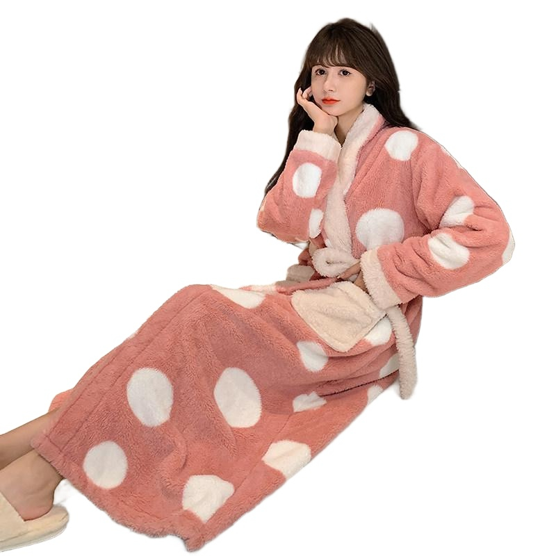 여자샤워가운 극세사 로브 롱 착용 수면 호텔 샤워가운 겨울 입는 롱가운 샤워 세면 여자 - 상품 이미지