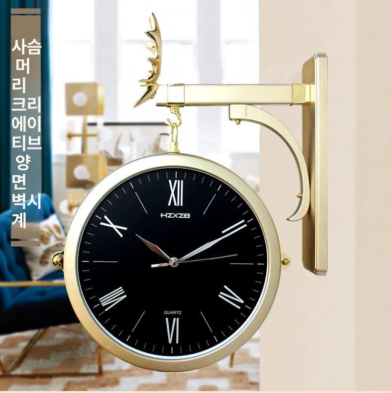 벽걸이 양면시계 고급 유럽풍 인테리어 저소음 벽시계 엔틱 유럽 시계 장식 모던 코너 운동 - 상세 이미지 2