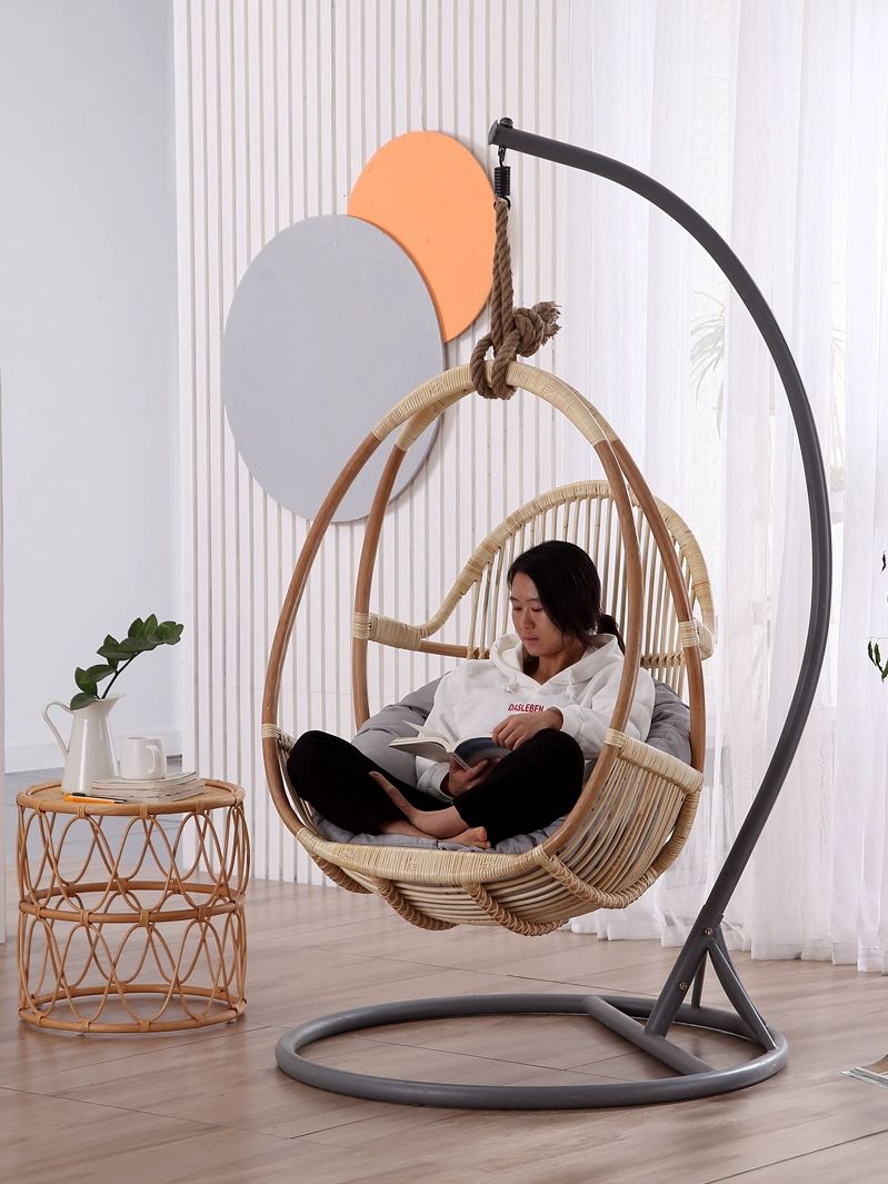 대나무 그네 의자 실내 등나무 정원 라탄 베란다 스윙체어 천연 등받이 공중 흔들의자 - 상세 이미지 5