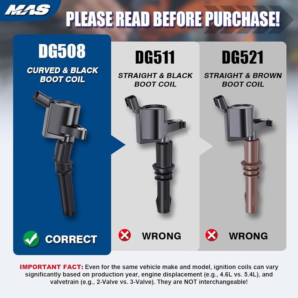포드 F-150 머스탱 V8 4.6L 팩 8과 호환되는 MAS 점화 코일 DG508 및 모터크래프트 OEM 스파크 플러그 SP413 1 MAS Coil DG508 & MAS Sp - 상세 이미지 2