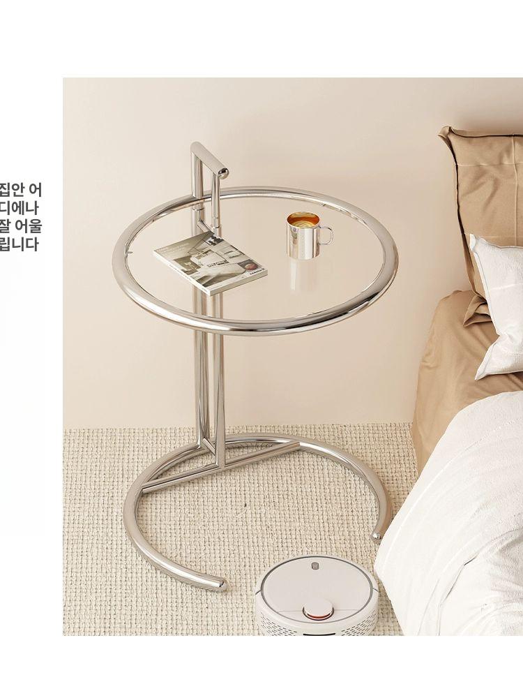 철제 협탁 원형 유리 모던 사이드 쇼파 테이블 티 커피 북유럽 사이드테이블 거실 미니 - 상세 이미지 3