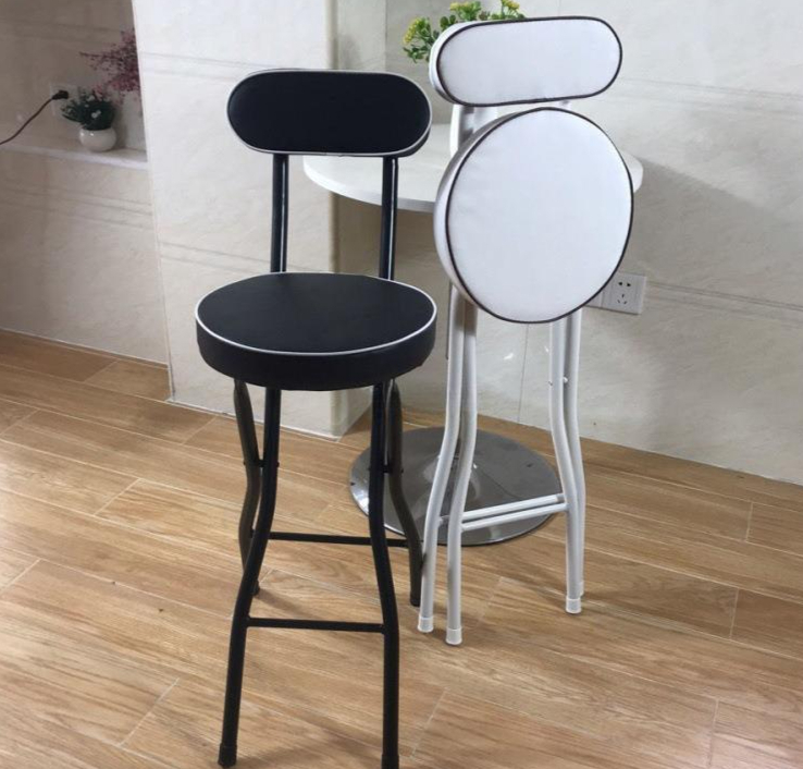 높은의자 스툴 접이식 블랙 원목 보조 폴딩 계산대 철제 쿠션 체어 원형 높이조절 간이 - 상품 이미지