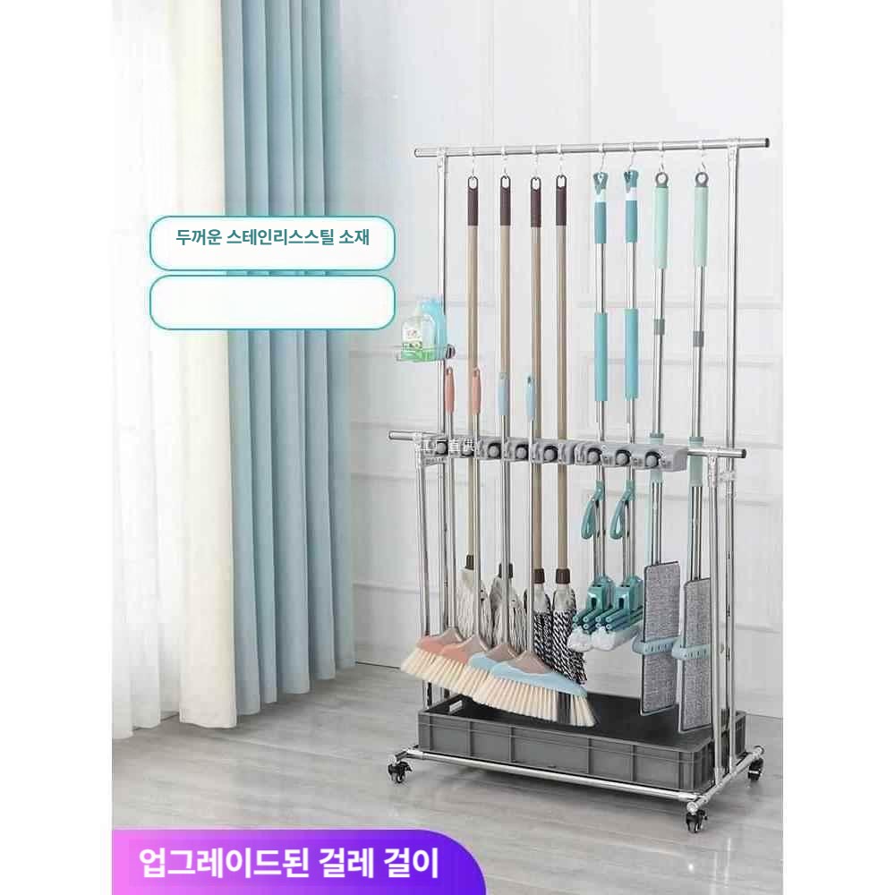청소용품 수납 이동식 핸드카 걸이 대걸레 빗자루 밀대 정리 보관 선반 랙 - 상세 이미지 2