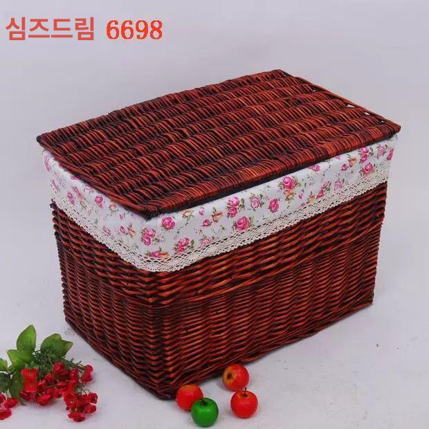 다용도 라탄바스켓 인테리어 보관함 아이언 소품 정리 라탄수납장 침실 패브릭 패턴 - 상세 이미지 5
