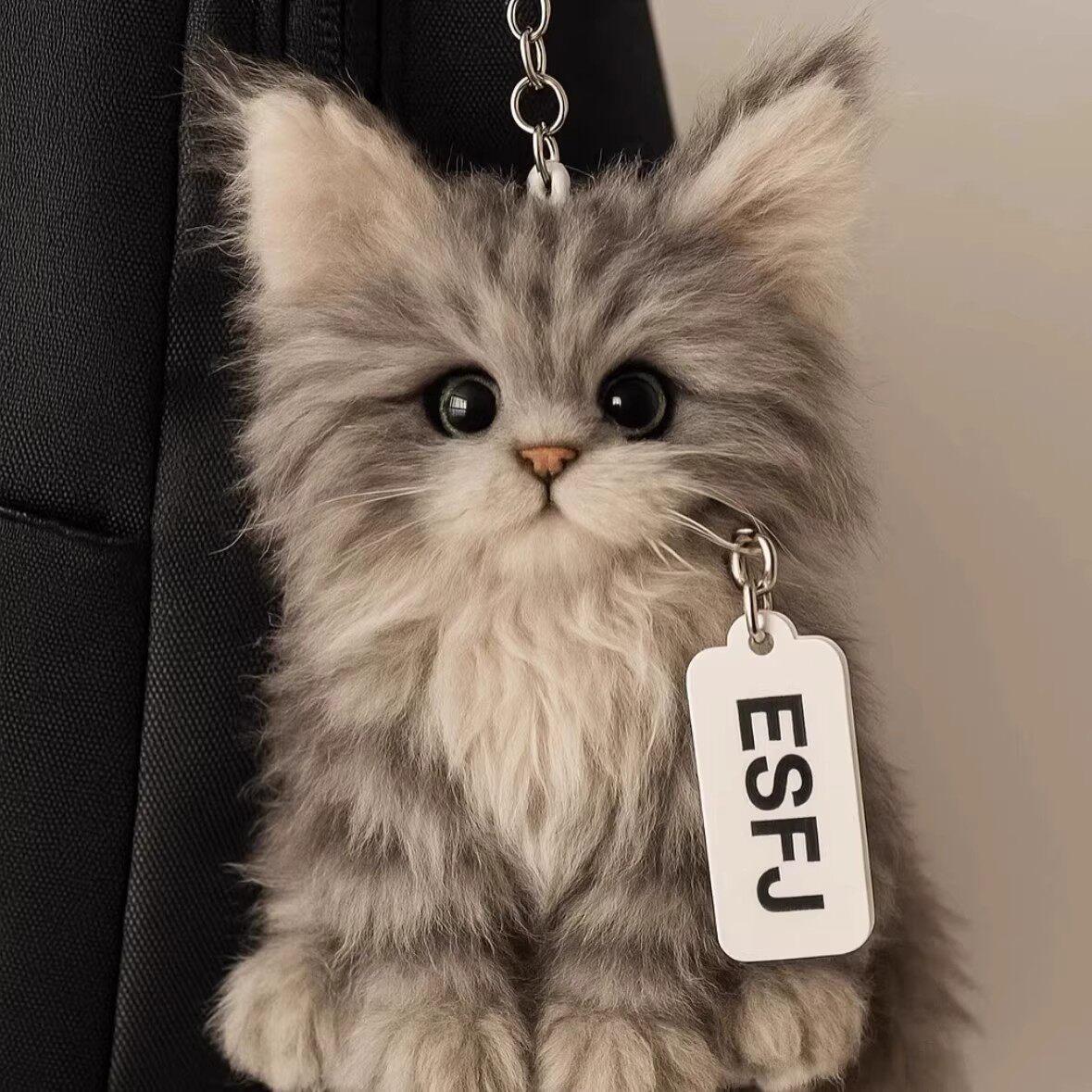 리얼 고양이 인형 키링 애착 가방 펜던트 소품  - 상세 이미지 2