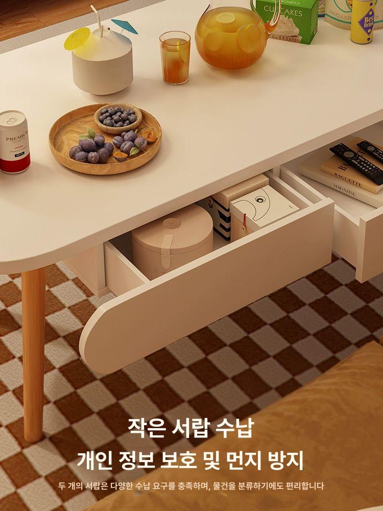 서랍 거실수납테이블 원목거실좌탁 원목거실테이블 커피 소파테이블 원형 - 상세 이미지 4