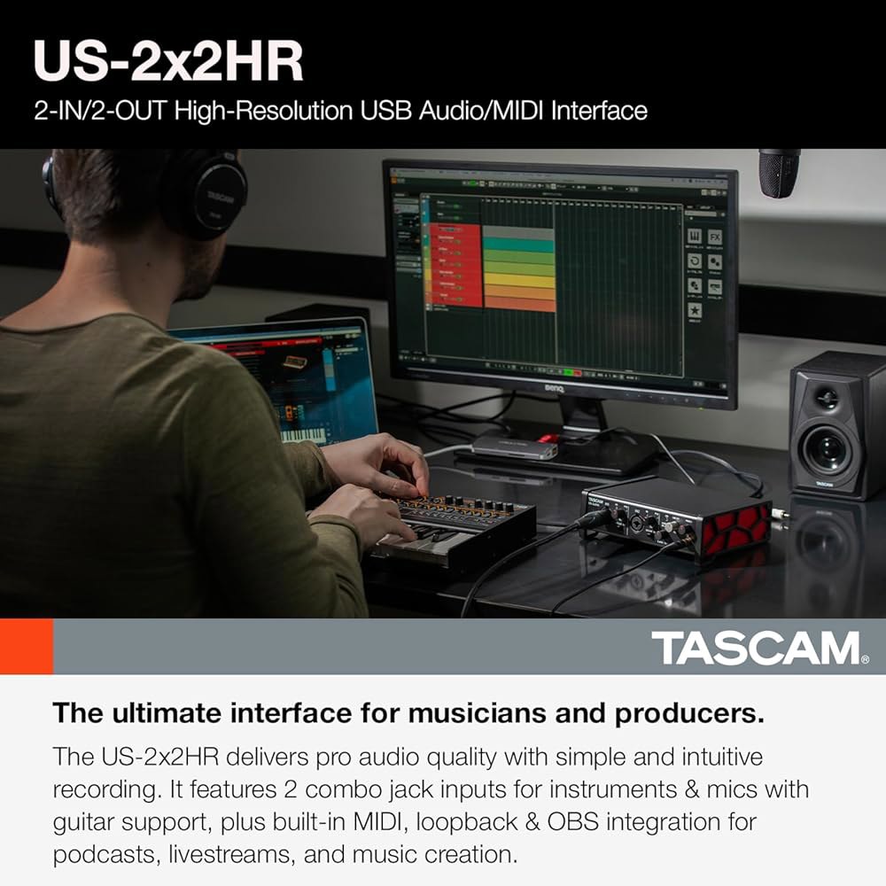 녹음, 스트리밍, 팟캐스트, 작곡을 위한 Tascam US-2x2HR 2 마이크 2IN/2OUT 고해상도 다용도 USB 오디오 인터페이스 - 상세 이미지 2