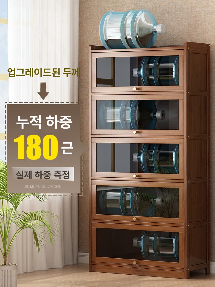 여닫이 원목책장 거실 문 책꽂이 플립도어 선반 북타워 코너 다리형 컬러 셔터 우측형 - 상세 이미지 3