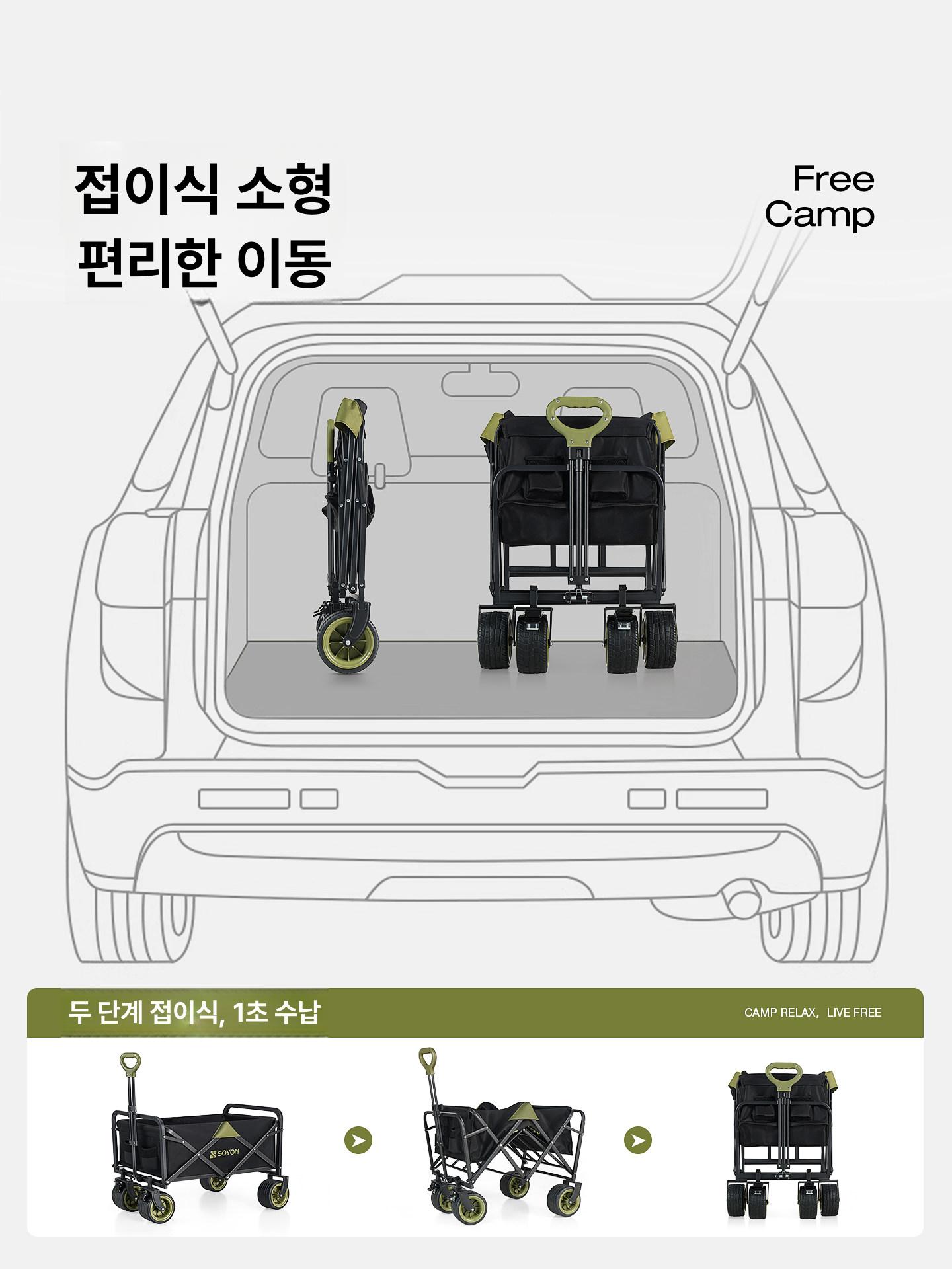 접이식 캠핑웨건 야외 수레 캠핑카트 트롤리 다용도 왜건 캠핑용 바퀴 광폭 다기능 - 상세 이미지 3